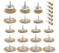 POLIWELL 24 Pack Wire Wheel Brush for Drill, Carbon Steel Bristles Wire Cup Brush Set Coarse Crimped Abrasive Brass Coated Brushes with 1/4 Inch Hex Shank for Rust Removal