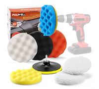 POLIWELL 6 Inch Car Polishing & Buffing Sponge Pads Kit Wool Bonnet Pads for Household Electric Drill and Auto Polisher with 8mm M14 Drill Adapter 11PCS