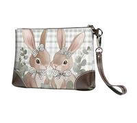 Polka Bunny Leather Clutch Bag for Women, Cute Rabbit Wristlet Purse with Detachable Strap Evening Handbag, Ladies Long Wallet for Wedding Party Travel Business