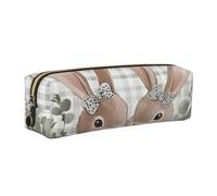 Polka Bunny Pencil Case for Boys Girls Cute Rabbit Leather Pen Pouch Holder for School Office Travel Portable Stationery Organizer Makeup Bag Gold Zip