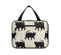 Polka Dot Animal Black Cat Hanging Travel Organizer Bags with Hook, Designer Washable Cosmetic Bags for Essentials for Women Trip bolso de Mano para Hombre L