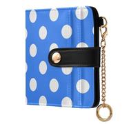 Polka Dot Aqua Blue White Print Small Women Wallet Bifold PU Leather RFID Blocking Compact Card Holder with Coin Pocket Zipper Purse for Women Girls Ladies