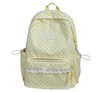 Polka Dot Backpack For Girls, Lace Trim, Yellow, 16In, Cute Backpacks | Soft Corduroy Fabric, Cute Polka Dot Print, Ideal for School & Daily Use
