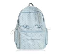 Polka Dot Backpack for Women, Kawaii Nylon Bookbag with Bow, Multi-Compartment Casual Daypack, Stylish Black and White Rucksack for School and Travel