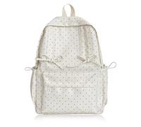 Polka Dot Backpack for Women, Kawaii Nylon Bookbag with Bow, Multi-Compartment Casual Daypack, Stylish Black and White Rucksack for School and Travel