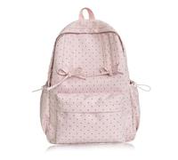 Polka Dot Backpack for Women, Kawaii Nylon Bookbag with Bow, Multi-Compartment Casual Daypack, Stylish Black and White Rucksack for School and Travel