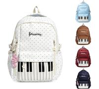 Polka Dot Backpack Piano Backpack, Aesthetic Music Daypack (White B)