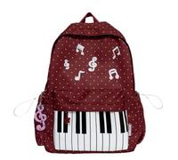 Polka Dot Backpack, Piano Backpack for Women, Large Capacity Cute Music Pattern Nylon Daypack with Pendant (Red)