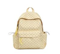 Polka Dot Backpack with 14 Inch Laptop Compartment, Girl School Bag, Beige | Coquette Aesthetic, 31x14x43cm, 0.45KG, Includes Plush Keychain, Adjustable Straps, Metal Zippers