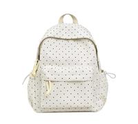 Polka Dot Backpack with 14 Inch Laptop Compartment, Girl School Bag, White | Coquette Aesthetic, 31x14x43cm, 0.45KG, Includes Plush Keychain, Adjustable Straps, Metal Zippers