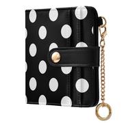 Polka Dot Black White Bright Print Small Women Wallet Bifold PU Leather RFID Blocking Compact Card Holder with Coin Pocket Zipper Purse for Women Girls Ladies