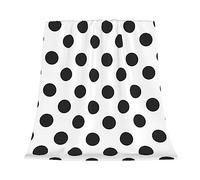 Polka Dot Black White Fleece Throw Blanket Super Soft Flannel Cozy Washable Lightweight Fuzzy Blanket for Couch Sofa Bed Office Travel Camping Throw Size Warm Plush Blankets for All Season (50"x40")