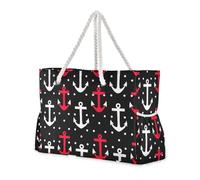 Polka Dot Black White Red Ocean Sandproof Washable Tote Bag with side pocketes Large Weekender Bags with cup holders on the side
