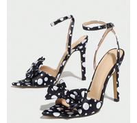 Polka Dot Bow Design High Heels Sandal Women Ankle Strap Buckle High Heel Summer