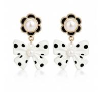 Polka Dot Bow Earrings for Women Tiny Black White Bow Tie Ribbon Stud Earrings, M, Zinc, No Gemstone