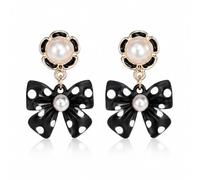 Polka Dot Bow Earrings for Women Tiny Black White Bow Tie Ribbon Stud Earrings, M, Zinc, No Gemstone