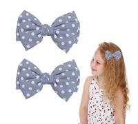 Polka Dot Bow Hair Clips - Handmade Duckbill Fabric Bow Hair Barrettes Clips French Spotted Bowknot Slides Hair Barrettes Accessories for Women Girls (Blue-Polka Dot)