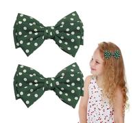 Polka Dot Bow Hair Clips - Handmade Duckbill Fabric Bow Hair Barrettes Clips French Spotted Bowknot Slides Hair Barrettes Accessories for Women Girls (Green-Polka Dot)