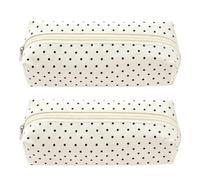 Polka Dot Canvas Pencil Pouch Soft Zip Cute Korean Style | Minimalist Stationery Organizer Large Capacity Retro Aesthetic School Bag Teen Girls