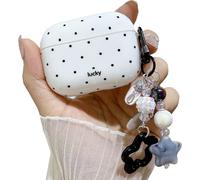 Polka Dot Case for AirPods Pro 2 with Beaded Charm Keychain,Fashion Simple White Case with White Dots for Women Girls Cute Strap for for AirPods Pro/Pro 2nd