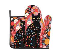 Polka Dot Cat 2-Piece Heat-Resistant Baking Set, Oven Mitt and Trivet, Essential forKitchen Cooking and Outdoor Barbecuing