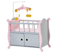 Polka Dot Crib Bed for Baby Dolls with Storage, Grey/Pink Teamson Kids
