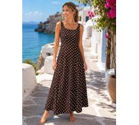 Polka Dot Dress for Women Elegant Square Neck Sleeveless Tank Dress Printed Flowy Long Dresses Beach Vacation