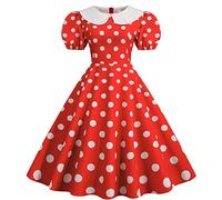 Polka Dot Dress for Women Shirt Collar Short Sleeve Dress 50s Vintage Retro Rockabilly Swing Dress Audrey Hepburn Style Dress A-Line Skater Party Evening Dress Special Occasion Cocktail Dress Red
