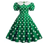 Polka Dot Dress for Women Shirt Collar Short Sleeve Dress 50s Vintage Retro Rockabilly Swing Dress Audrey Hepburn Style Dress A-Line Skater Party Evening Dress Special Occasion Cocktail Dress Green