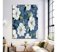 Polka Dot Floral Oil Painting On Canvas Print Posters Large Navy Blue Retro Plants Wall Art Modern Living Room Decor Fine Art Decorative 12X16In Frameless