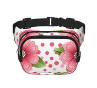 Polka Dot Flower Fanny Pack Adjustable Crossbody Bag Large Waist Bag Travel Belt Bag Unisex Bum Bag