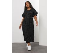 Polka Dot Frill Sleeve Midaxi Dress Yours Black 14