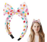 Polka Dot Headband with Cute Rainbow dot White Bow, Tulle Head Bands for Girls Hair, Colorful Wide Birthday Girl Headband, Sweet Hair Accessories