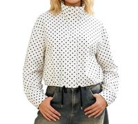 Polka Dot Jacket Women Lightweight Dotted Quilted Softshell Jacket with No Hood Zipper Fashion Sports Spring Jacket Spring and Autumn Transition Coat Stand-Up Collar Short Jacket, O White, M