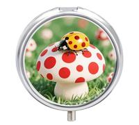 Polka - Dot Ladybug Pill Box Travel Pill Organizer 3-Compartment with Mirror Design Portable Round Medicine Case for Vitamins, Jewelry & Essentials Durable Pocket Pillcase for Purse, Camping