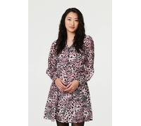 Polka Dot Long Sleeve Short Dress Izabel London Pink 12