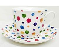 Polka Dot Painted Effect Breakfast Cup & Saucer Fine Bone China Jumbo Large Tea Coffee Cup & Saucer Hand Decorated in The UK