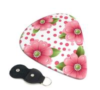 Polka Dot Pink Flower 6 Pack Guitar Picks With Holder, Personalized Guitar Plectrums Non-Slip Portable Ukulele Bass Picks 0.46mm For Acoustic Guitar Lovers Gifts