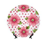 Polka Dot Pink Flower Ceramic Decorative Plates Bone China Decorative Plate With Display Stand Handmade Ceramic Ornament Personality Porcelain Dinner Plate Crafts For Home Office Wall Decoration 20cm
