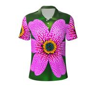Polka Dot Pink Flower Mens Cotton Polo Shirts Short Sleeve Casual Summer Shirts Classic Collared Golf Shirt with