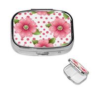 Polka Dot Pink Flower Pill Box 2 Compartment Square Portable Pill Case for Pocket or Purse Pill Holder Weekly Pill Organizer Decorative Metal Medicine Vitamin Organizer Travel Gift