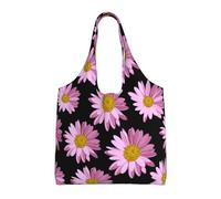 Polka Dot Pink Flower Print Canvas Tote Bags for Women Reusable Grocery Bag Large Gym Canvas Cloth Pouchportable Shopping Handbag