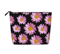 Polka Dot Pink Flower Printed Single-Layer Cosmetic Bag Faux Linen Material Large Capacity Coin Purse Travel and Business Trip Essential