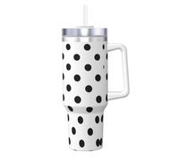 Polka Dot Print 40oz with Straw and Lid, Stainless Steel Double Wall Vacuum Insulated Coffee Mug for Hot and Cold Coffee, Travel Mug with Handle