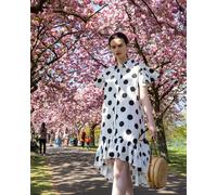 Polka Dot Print Dip Hem Dress With Frill Sleeves Design In Black White Color CY White S/M