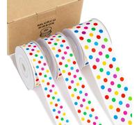 Polka Dot Ribbon Set 3 Rolls 5/8", 7/8", 1.5" Rainbow Colored Dot Grosgrain Ribbons for Gift Wrapping, Birthday Party, Baby Shower, Wreaths, Hair Bows, Banners, Candy Bags, DIY Crafts