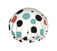 polka dot Shower Cap Reusable Waterproof Shower Bonnet for Women Men Elastic Band Bath Hair Hat Double Layered Washable Bath Cap for All Hairstyles, Travel-Friendly