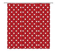 Polka Dot Shower Curtain Vintage Round Cute White Circular Geometric Pattern Full Print Red Background Hippie Funny Simple Polyester Bathroom Decorative Curtain with Hook