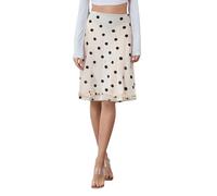 Polka Dot Skirt for Women Ruffle Frill Trim Sheer Mesh Midi Pencil Skirt See Through Beach Cover Up Shirts, Ivory, S