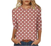 Polka Dot Top Womens 3/4 Sleeve Round Neck T Shirt UK Spring Basic Loose Tops Summer Casual Tee Shirt Ladies Elegant Blouses Vacation Beach Holiday Going Out Tops